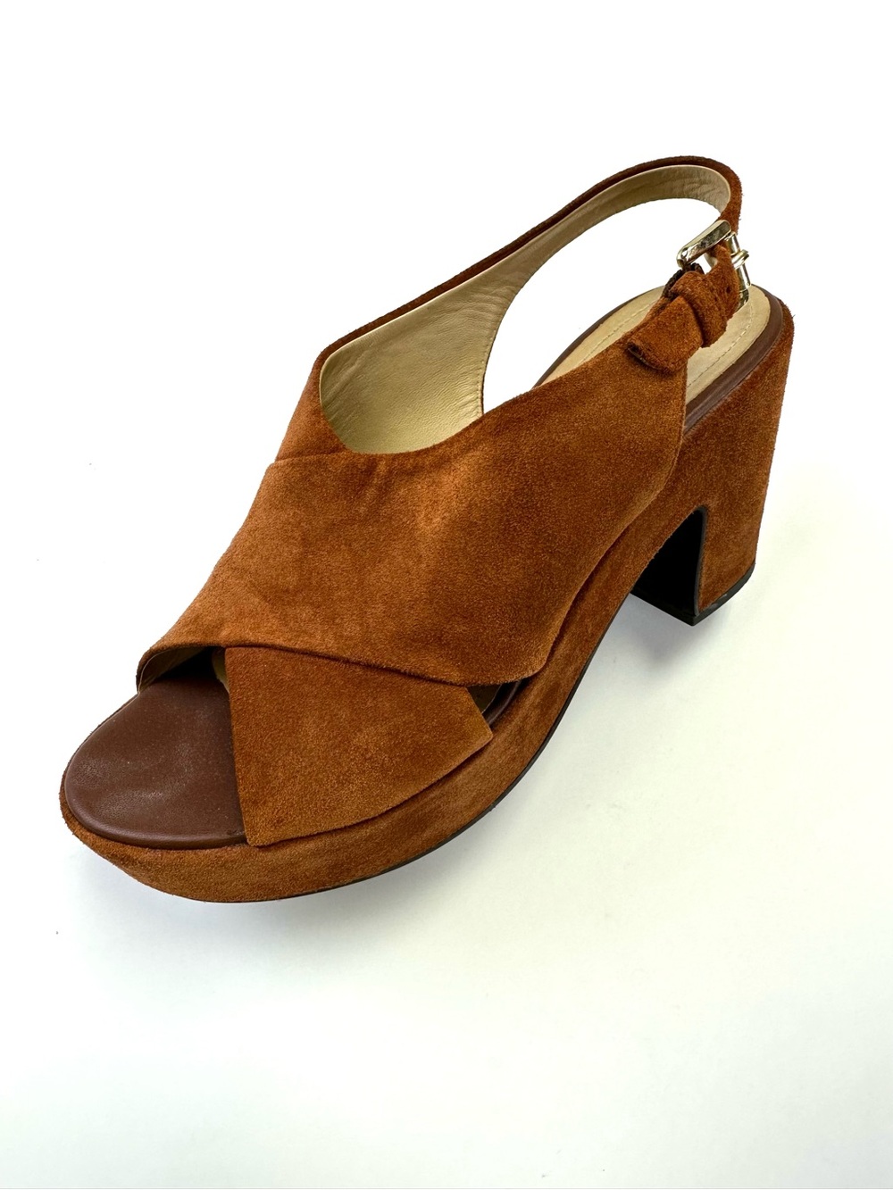 Geox Suede Platform Sandals Size 37 Brown Slingback Block Heel Comfort Leather